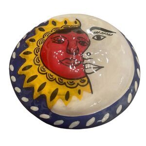 Sun and Moon Cobalt Blue Terracotta Trinket Box Made in Mexico NWOT